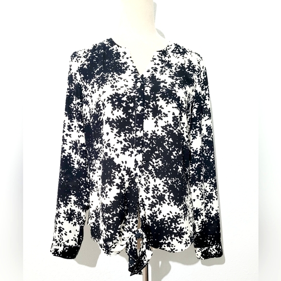 Talbots Tops - Talbots Woman's Abstract Floral Blouse Size Small Button Front Tie Waist